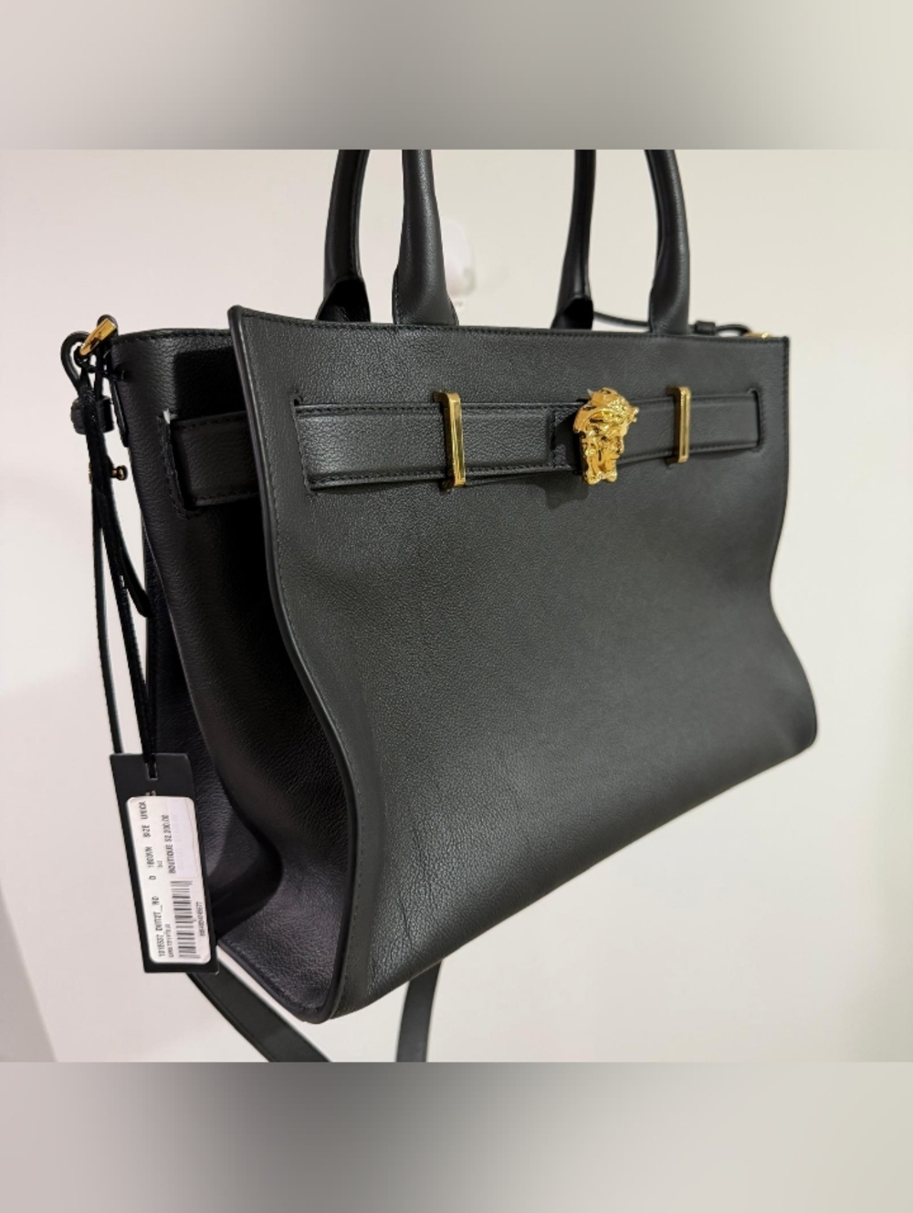 Versace Medusa Large Tote Bag Black Leather Gold Hardware Top Handle Shoulder - Picture 3 of 14